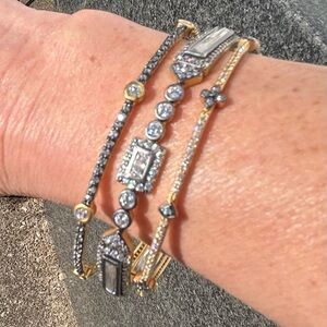 Mixed Gold and Silver CZ Stack Bracelet Set - Two-Tone Sparkle
